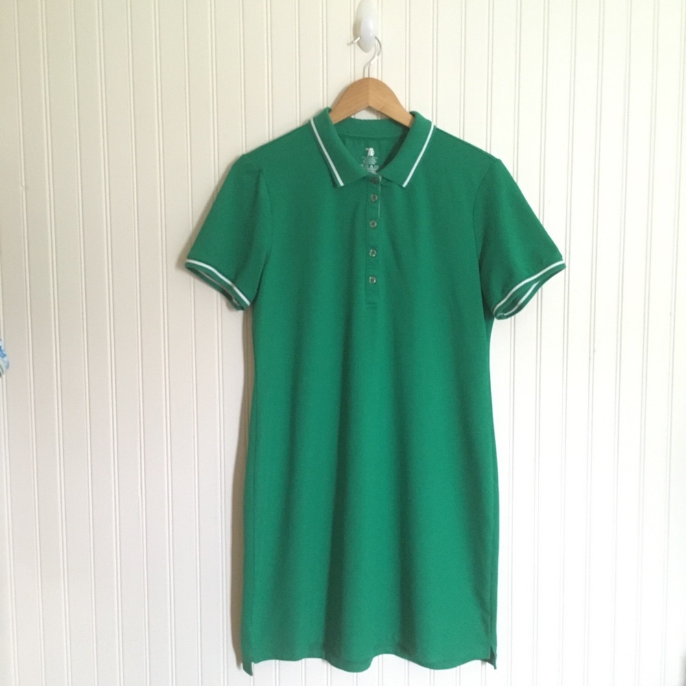 Sporty casual green white tipped polo dress size large EUC
